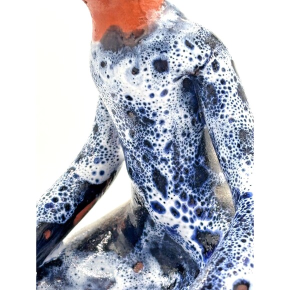 Vintage Clay‎ Art Pottery Figure Sitting w/Pots Primitive Blue Speckled Glazed - Picture 13 of 16